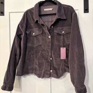 Glitzy Girlz Gray Dark Corduroy Distressed Plus Size Jacket 3X NWT